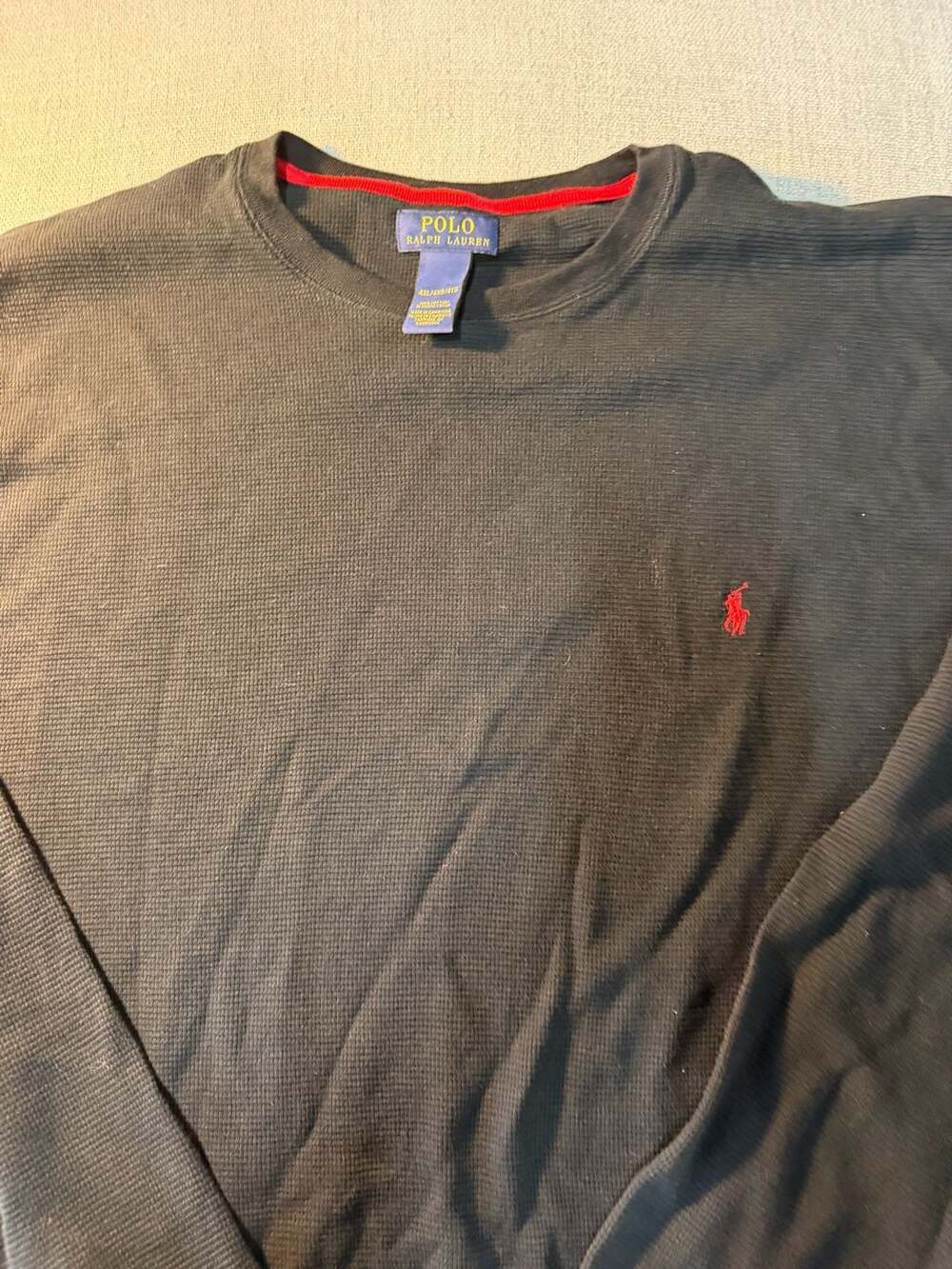 Ralph Lauren Shirt Mens Medium M Black Waffle Knit Thermal Normcore Casual Top